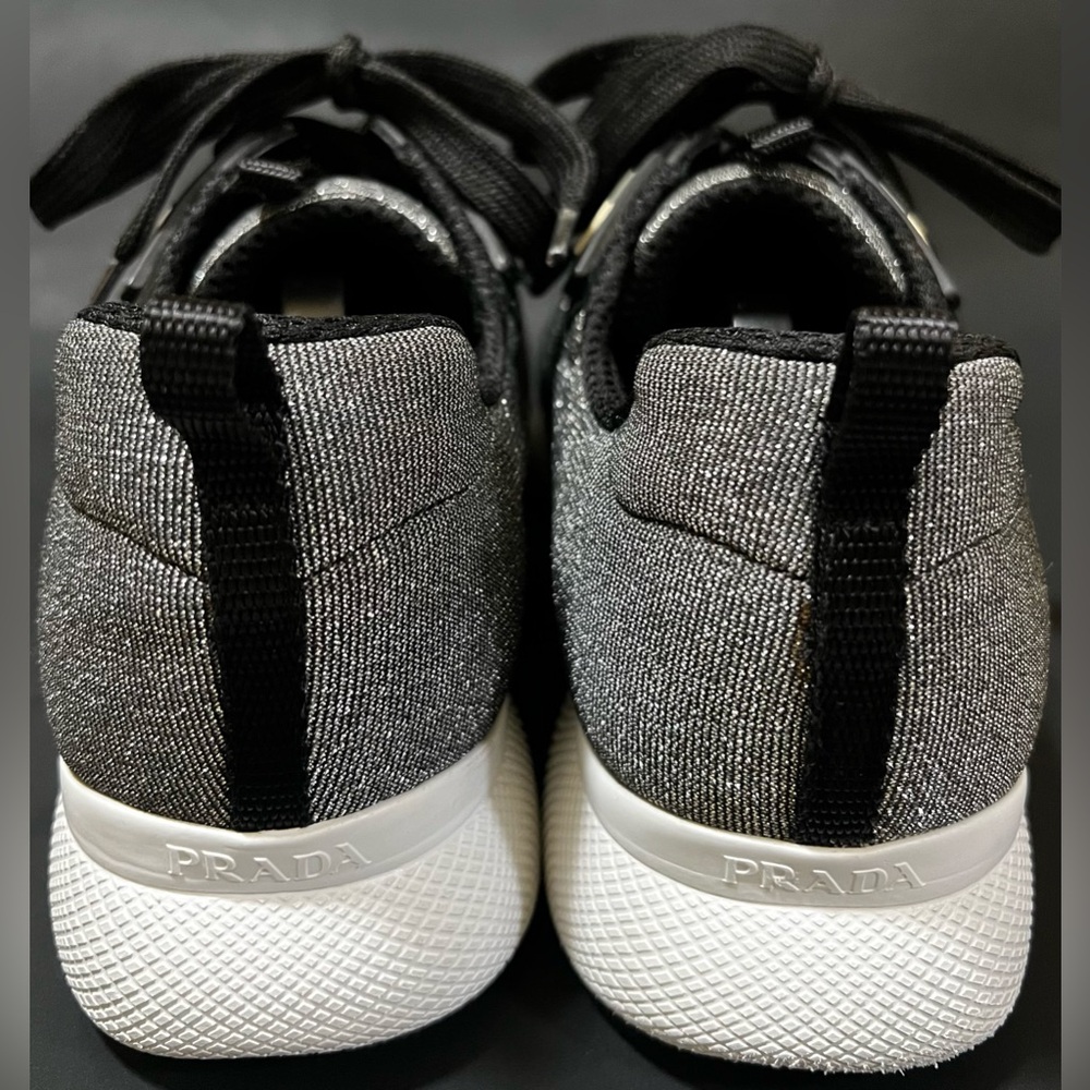 Prada Nylon Gray Glitter Effect Sneaker | 3E6321 | SIZE 39.5 US 9 - Picture 5 of 13